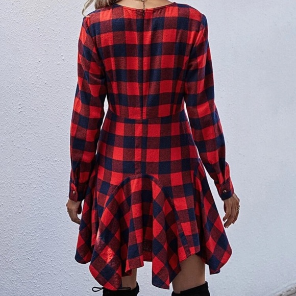 🔥FLASH SALE🔥Buffalo Plaid Ruffle Skater Dress - Picture 4 of 6